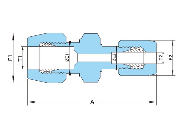 PTFE RE-TYPE Reducing Union Structural diagram